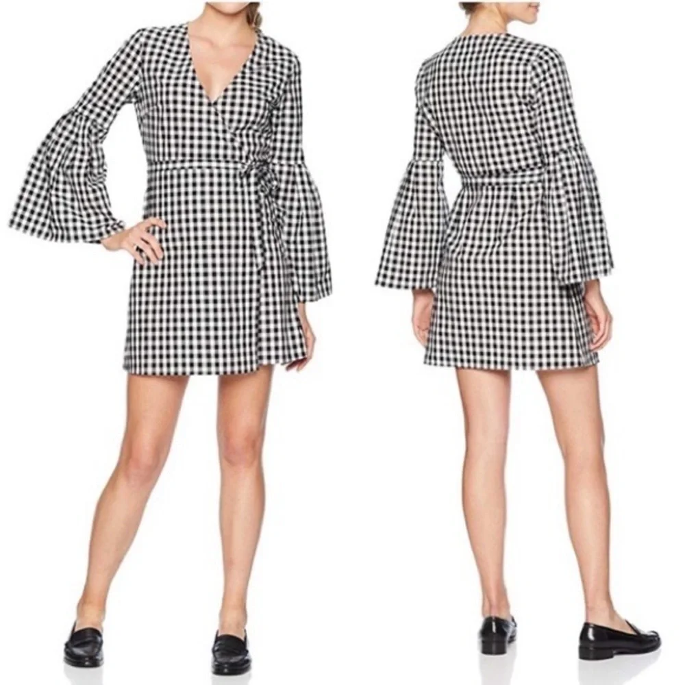 NEW Jack By BB Dakota Alter Ego Black and White Gingham Check Wrap Dress | M